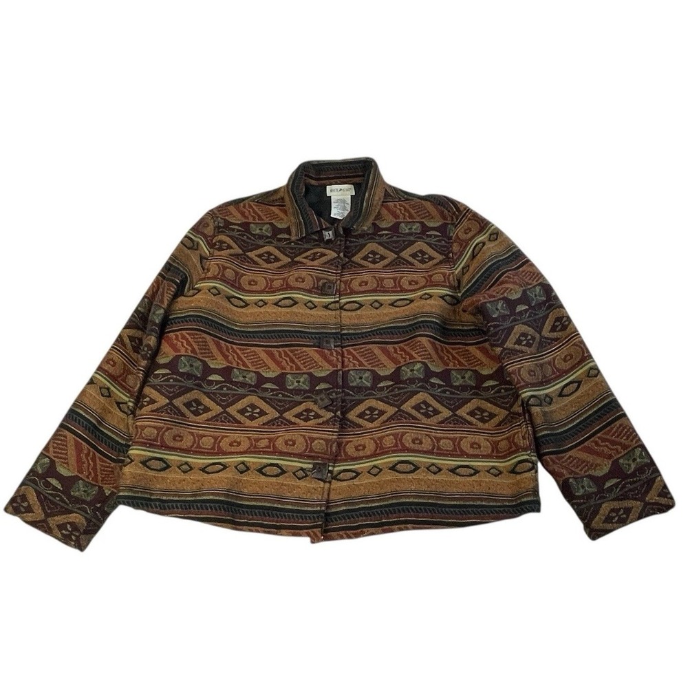 White Stag Womens Large Tapestry Jacket Geometric Button Front Boho Vintage